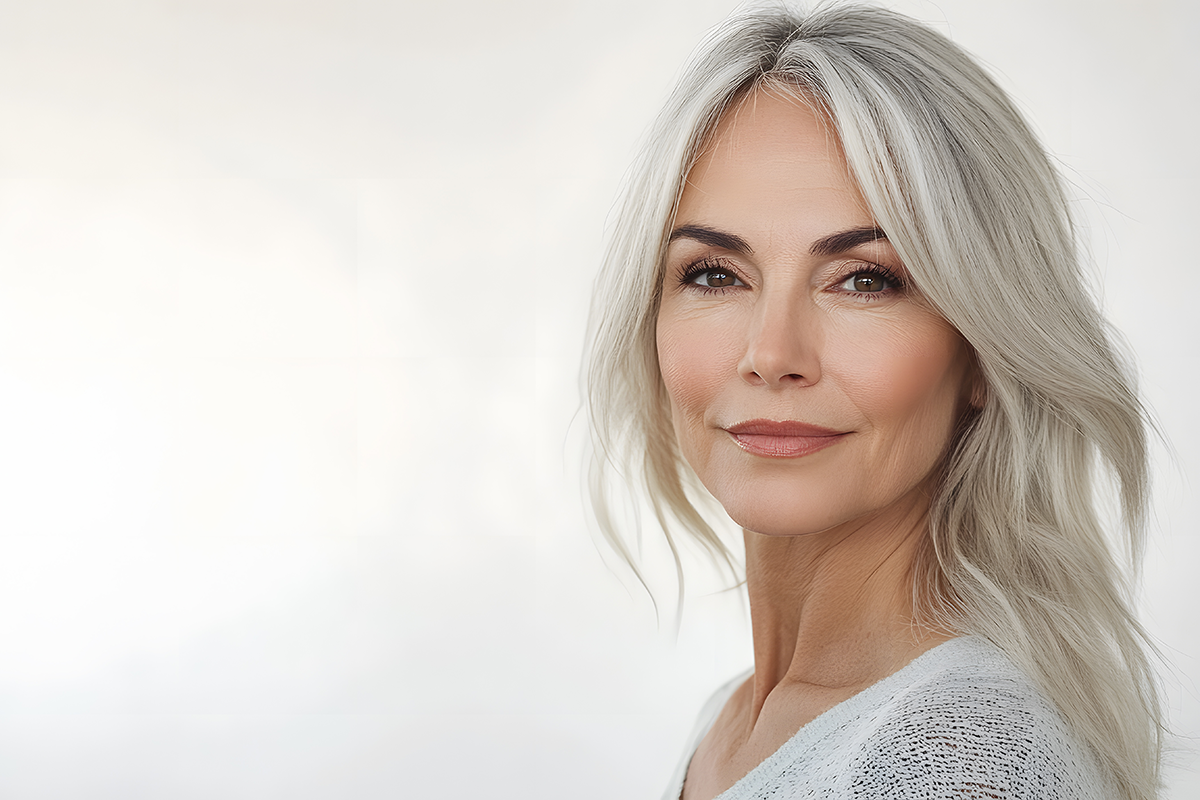 Beautiful mature European woman close up portrait